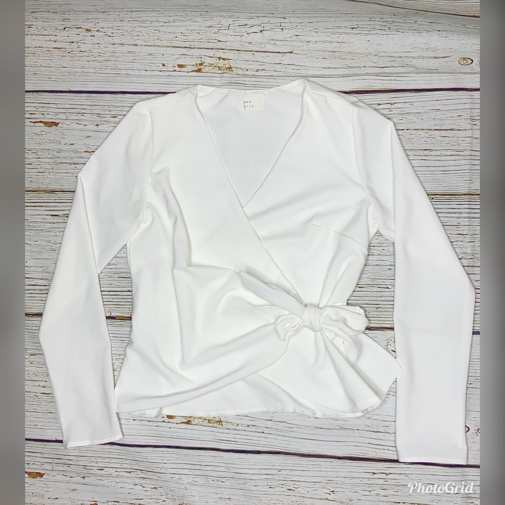White Front Wrap Blouse - Dee Elly